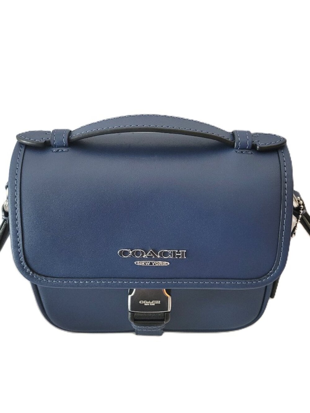 Coach CDC83 Racer Crossbody Leather Stripe Webbing Sport Strap Deep Blue
